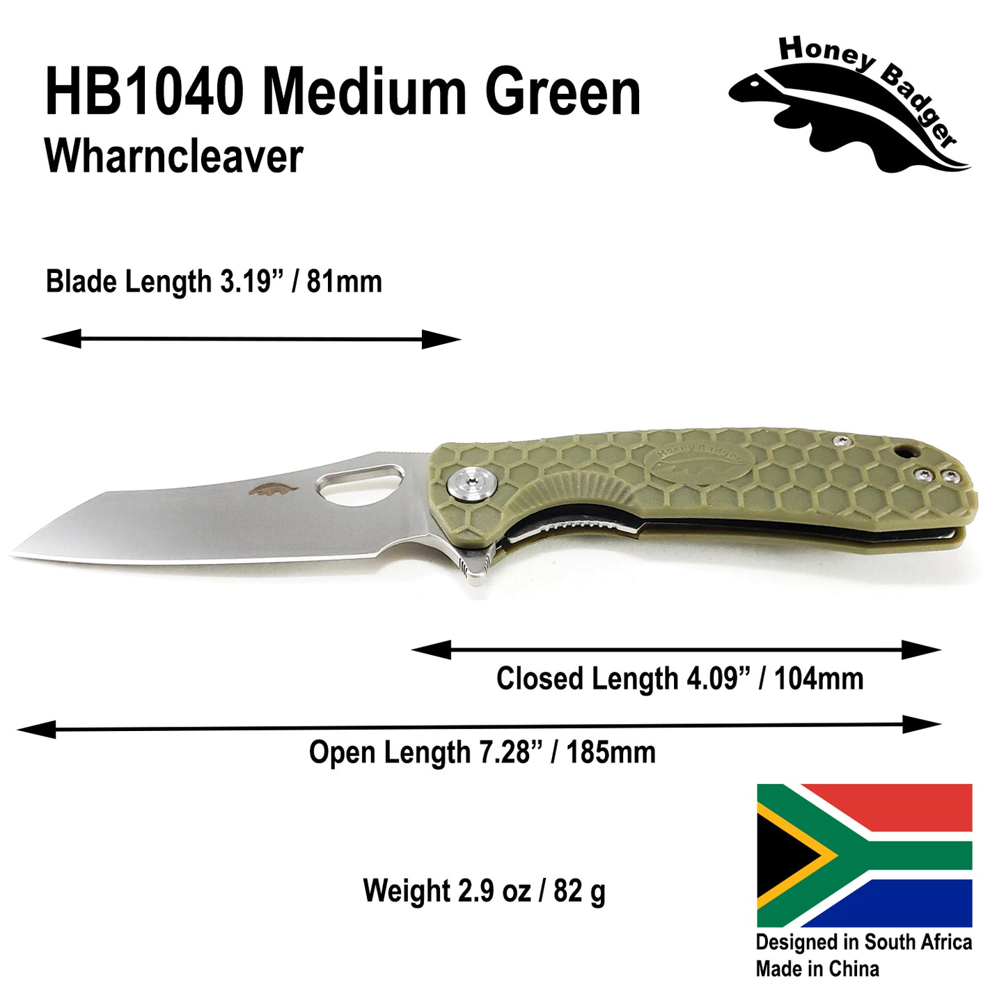 HB1040 - HONEY BADGER WHARNCLEAVER MEDIUM GREEN L/R