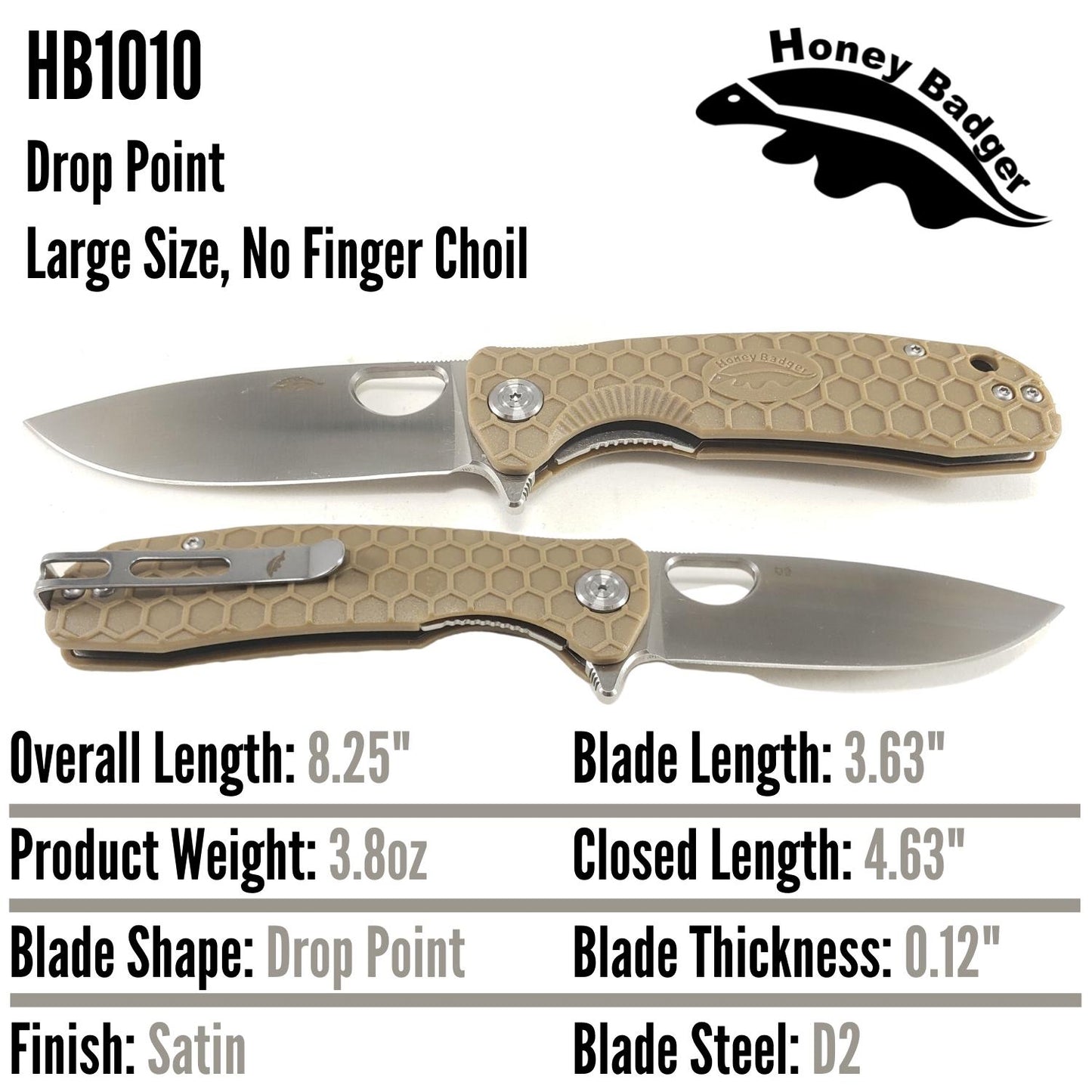 HB1010 - HONEY BADGER FLIPPER D2 LARGE TAN